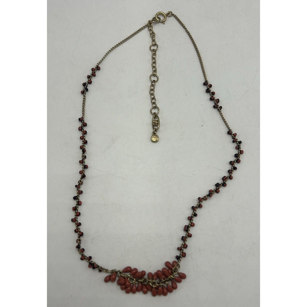 Cabi Necklace Le Boheme Gold Tone Seed Bead Dark Salmon Enamel Teardrops